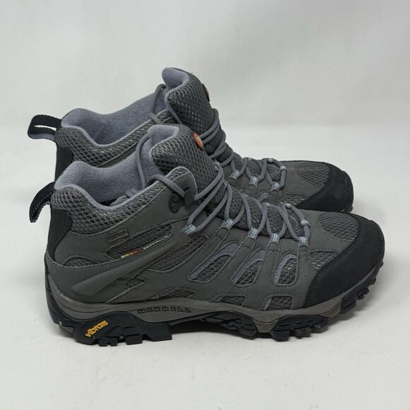 Merrell Moab GoreTex Boots Womens 11 Gray Blue Suede Waterproof Hiking Trail - Picture 3 of 16